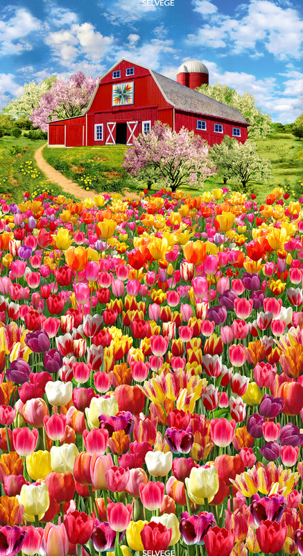 Cotton Print Yarmulkes 24" Tulip Farm Panel - MULTI