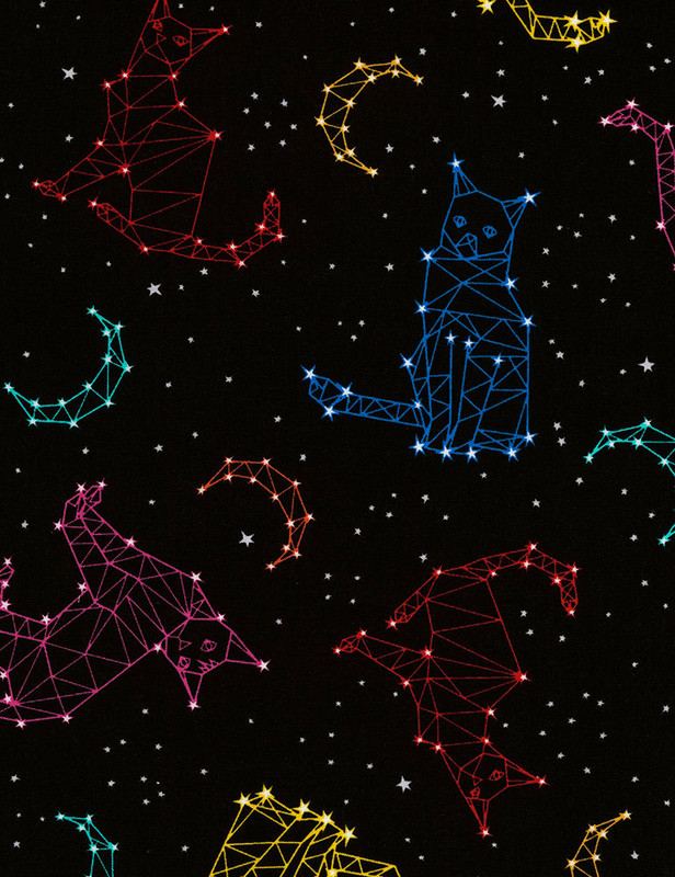 Cotton Print Yarmulkes Cat Constellations Knit - BLACK Cotton Print Yarmulkes Cat Constellations Knit - BLACK