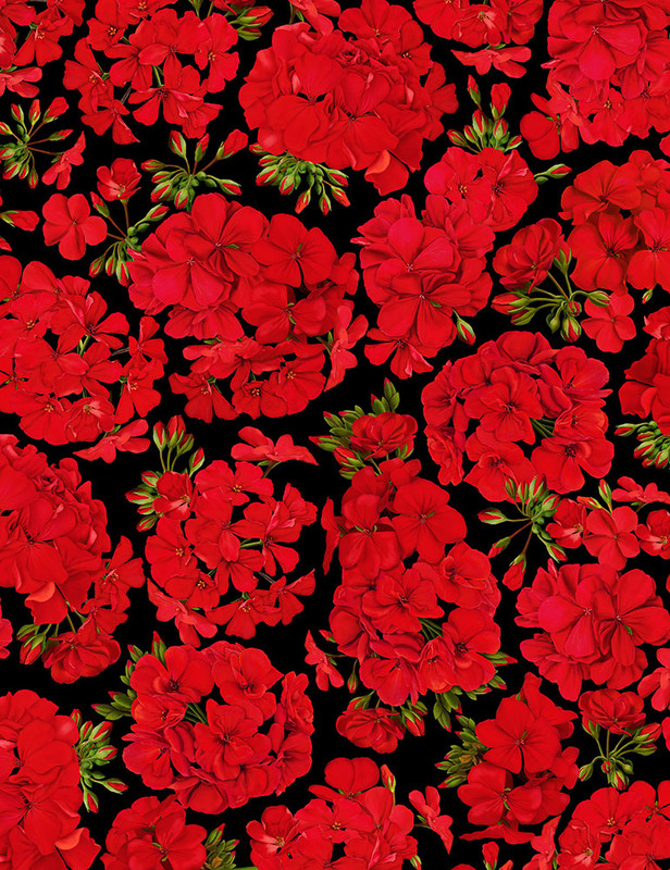 Cotton Print Yarmulkes Allover Geraniums - BLACK