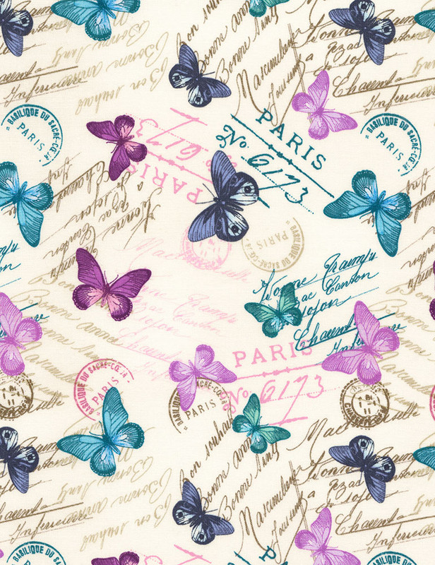 Cotton Print Yarmulkes Butterflies and Writing - NATURAL