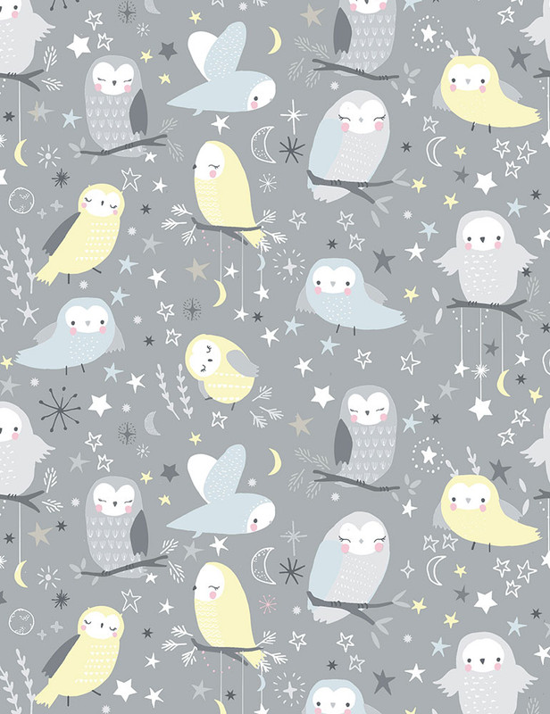 Cotton Print Yarmulkes Whimsical Owls - STONE Cotton Print Yarmulkes Whimsical Owls - STONE