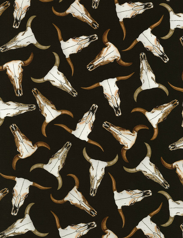 Cotton Print Yarmulkes Cow Skull - BLACK