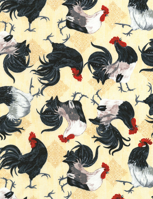 Cotton Print Yarmulkes Tossed Roosters - LATTE Cotton Print Yarmulkes Tossed Roosters - LATTE