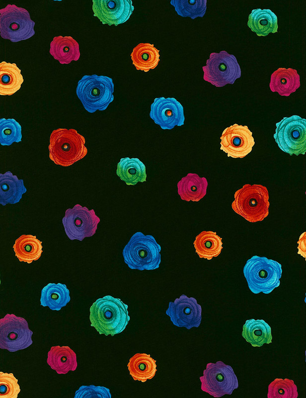 Cotton Print Yarmulkes Spaced Flowers - BLACK