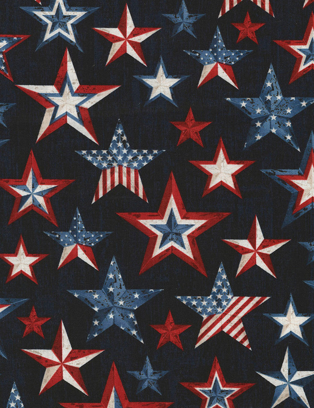 Cotton Print Yarmulkes Americana Stars - INK