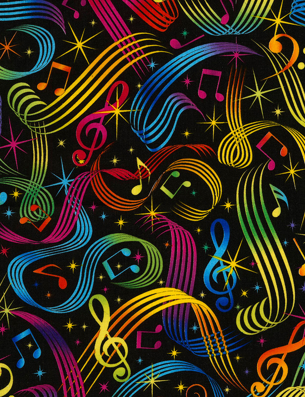 Cotton Print Yarmulkes Bright Music Notes - MULTI