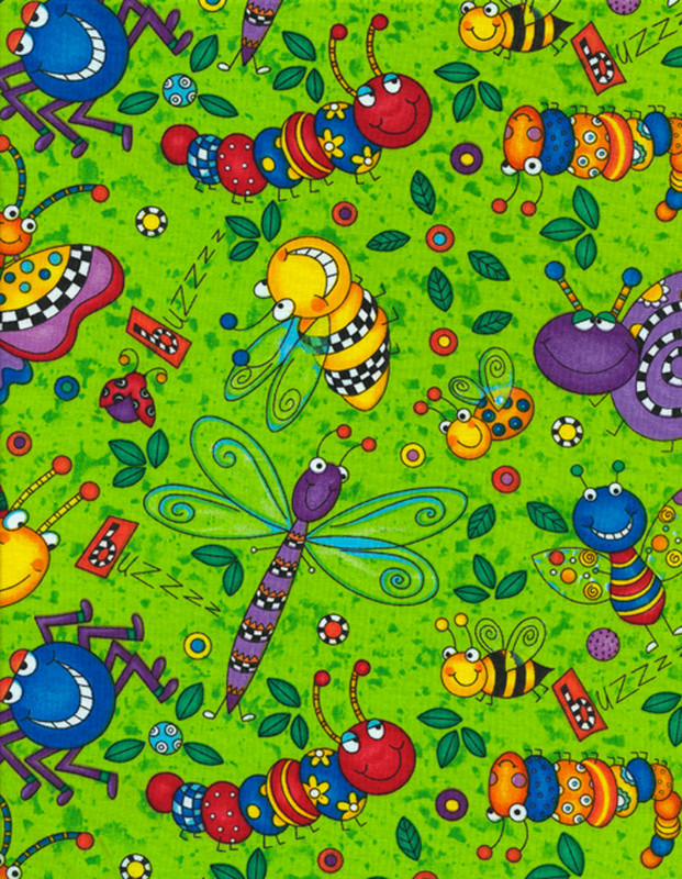 Cotton Print Yarmulkes Happy Bugs by 245 Design - LIME