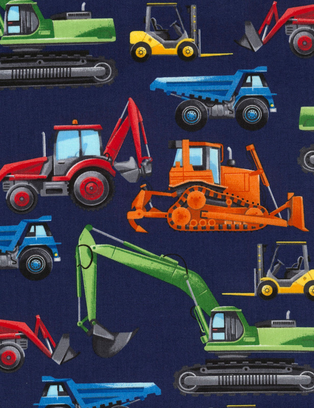 Cotton Print Yarmulkes Construction Vehicles - NAVY