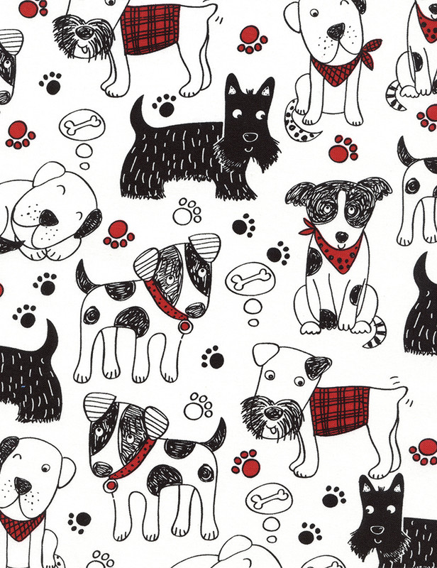 Cotton Print Yarmulkes Scribble Dogs - WHITE
