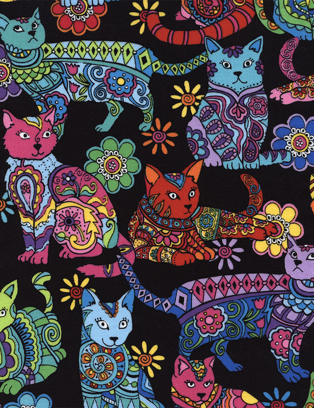 Cotton Print Yarmulkes Cat Coloring - MULTI Cotton Print Yarmulkes Cat Coloring - MULTI