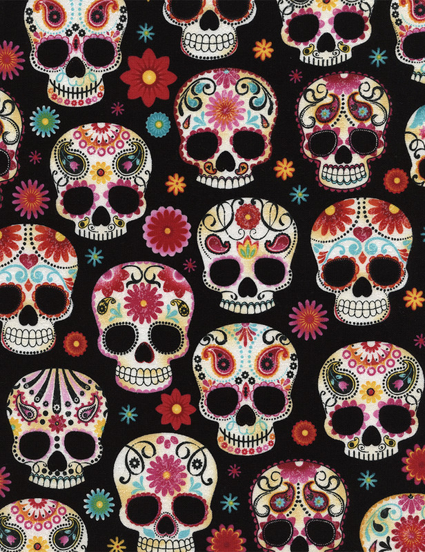 Cotton Print Yarmulkes Sugar Skulls - Fun BLACK Cotton Print Yarmulkes Sugar Skulls - Fun BLACK