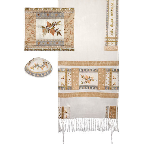 Yair Emanuel Tallit - Full Embroiderey Pomegranates - Gold - TAH3G