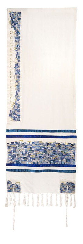 Yair Emanuel Tallit Embroidered Jerusalem -- Blue - TAK2 Yair Emanuel Tallit Embroidered Jerusalem -- Blue - TAK2