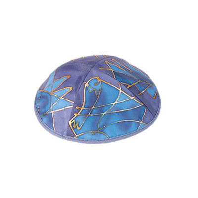 Yair Emanuel Blue Tribes Silk Hand Painted Kippah - YAS-1