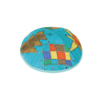 Yair Emanuel Turquoise Tribes Silk Hand Painted Kippah - YAS-3