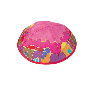 Yair Emanuel Red Jerusalem Silk Hand Painted Kippah - YAS-8
