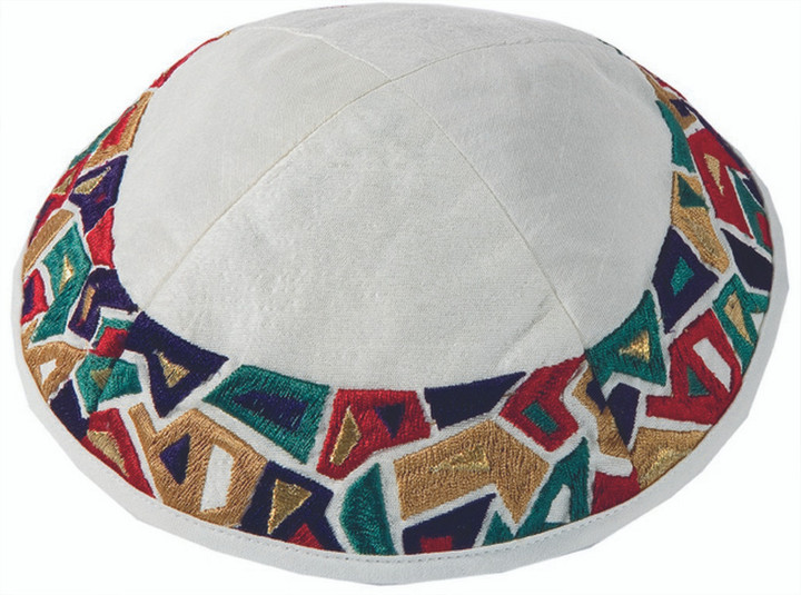 Yair Emanuel Embroidered Kippah - Geometrical Multi-colors - YME-10ML