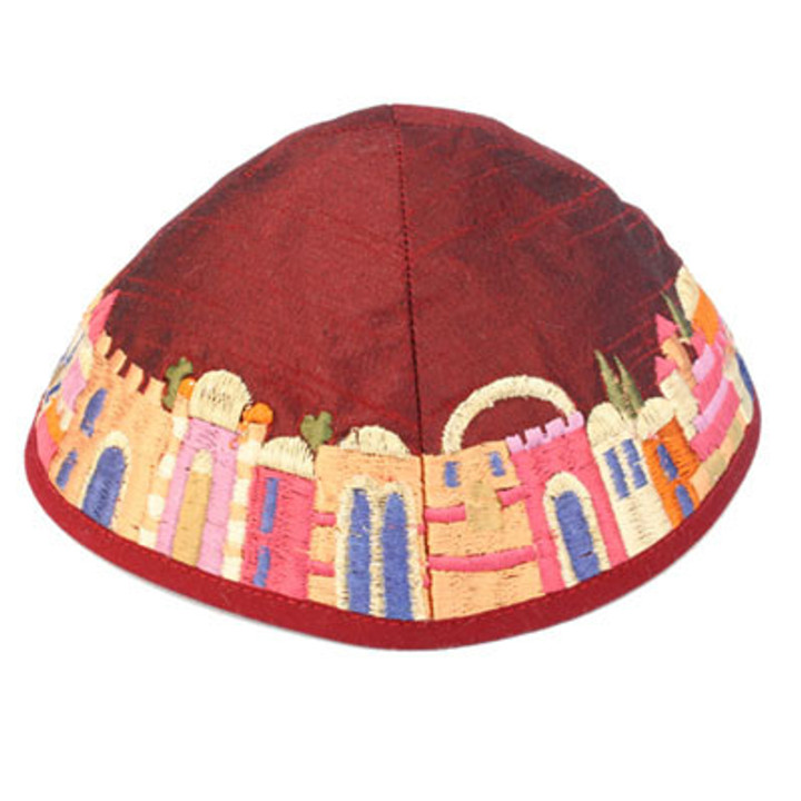 Yair Emanuel Red and Colorful Embroidered Kippah - YME-1M