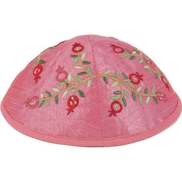 Yair Emanuel Embroidered Kippah Pomegranates PINK - YME-6P Yair Emanuel Embroidered Kippah Pomegranates PINK - YME-6P