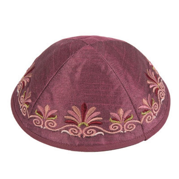 Yair Emanuel Embroidered Kippah Flowers MAROON - YME-9M Yair Emanuel Embroidered Kippah Flowers MAROON - YME-9M