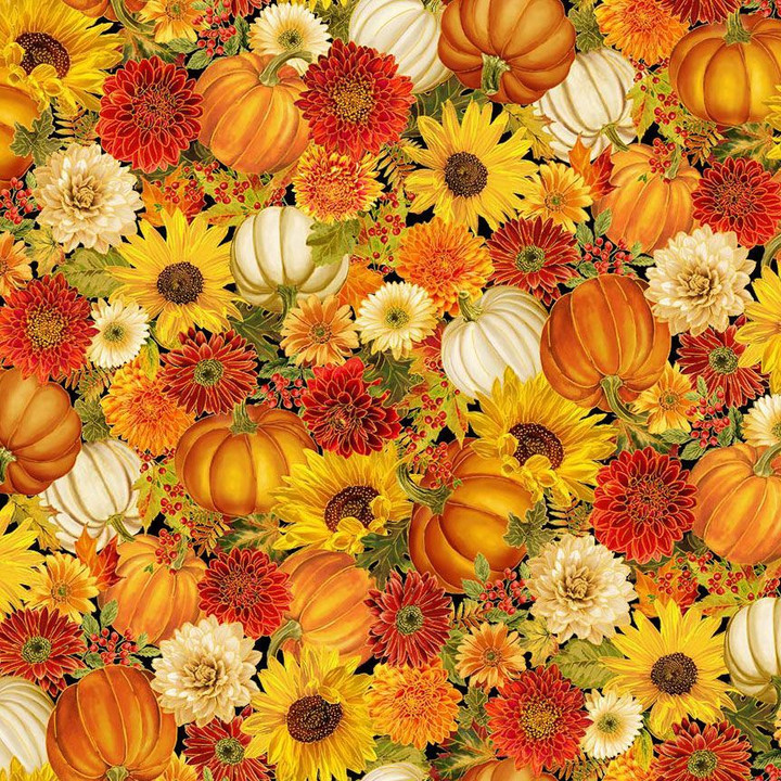 Cotton Print Yarmulkes HARVEST FLORAL & PUMPKIN METALLIC