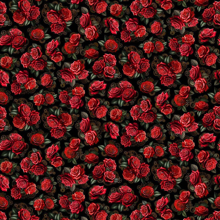 Cotton Print Yarmulkes ROSES & CLOCK GEARS