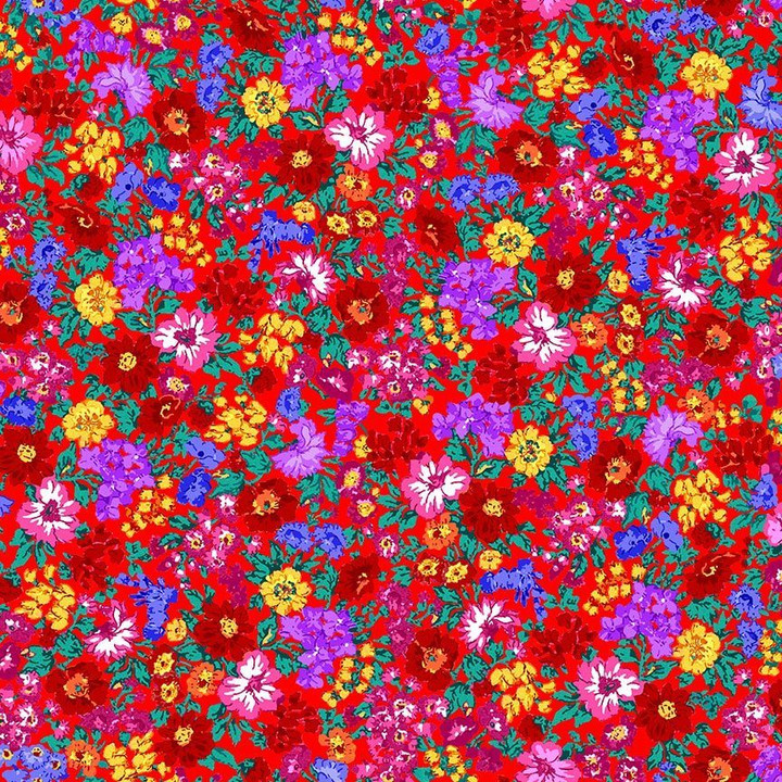 Cotton Print Yarmulkes FOLK ART FLORAL - RED