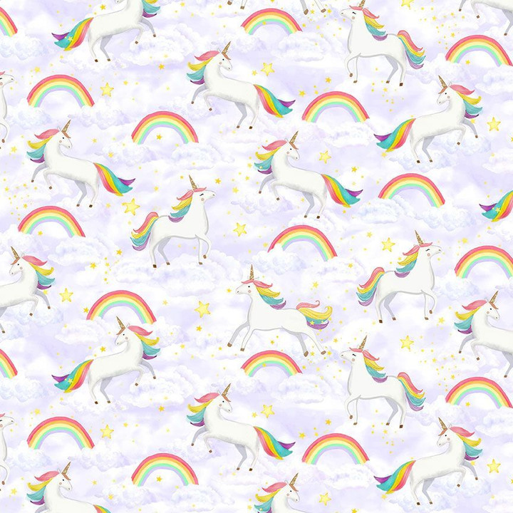 Cotton Print Yarmulkes RAINBOW UNICORNS