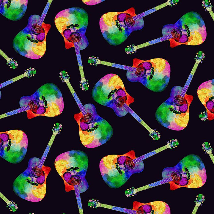 Cotton Print Yarmulkes TOSSED PAINTED GUITAR