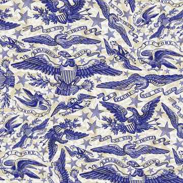 Cotton Print Yarmulkes Eagles - Blue