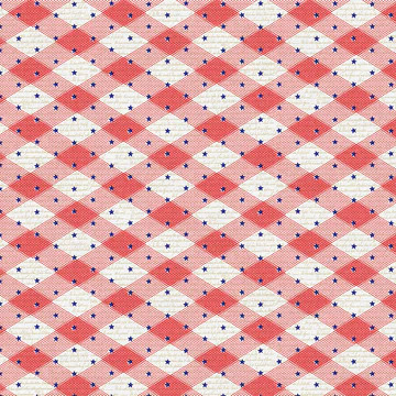 Cotton Print Yarmulkes Gingham Stars - Red