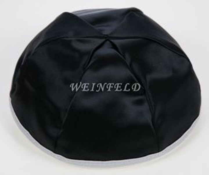 Satin Yarmulkes 6 Panels - Lined - Black Satin With Light Grey Rim. Best Quality Bridal Satin Satin Yarmulkes 6 Panels - Lined - Black Satin With Light Grey Rim. Best Quality Bridal Satin