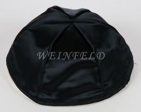 Satin Yarmulkes 6 Panels - Lined - Satin Black With Light Blue Rim. Best Quality Bridal Satin