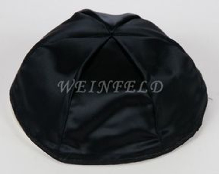 Satin Yarmulkes 6 Panels - Lined - Satin Black With Plaid - Blue/White Rim. Best Quality Bridal Satin