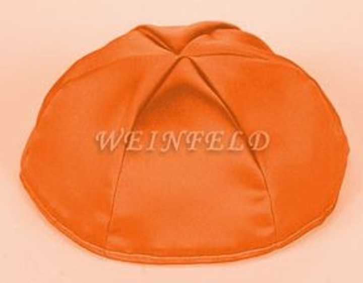 Satin Yarmulkes 6 Panels - Lined - Satin Orange With Dark Green Rim. Best Quality Bridal Satin