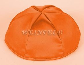Satin Yarmulkes 6 Panels - Lined - Satin Orange With Kelly Green Rim. Best Quality Bridal Satin