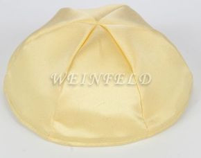 Satin Yarmulkes 6 Panels - Lined - Satin Yellow With Ivory Rim. Best Quality Bridal Satin