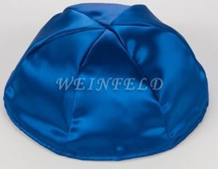 Satin Yarmulkes 6 Panels - Lined - Satin Royal Blue With Turquise Rim. Best Quality Bridal Satin