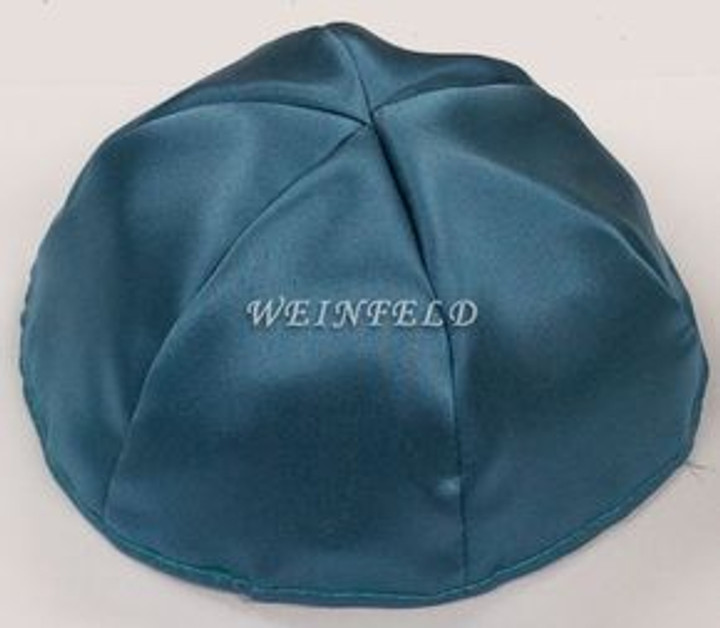 Satin Yarmulkes 6 Panels - Lined - Satin Teal Blue With Royal Blue Rim. Best Quality Bridal Satin