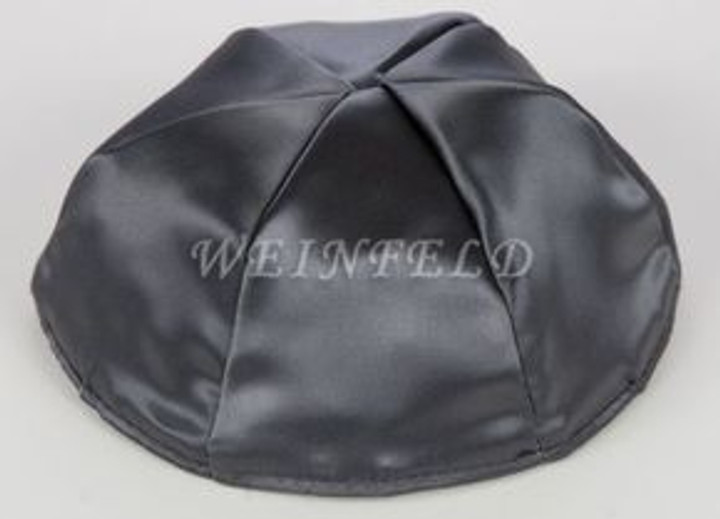 Satin Yarmulkes 6 Panels - Lined - Satin Charcoal Grey With Navy Rim. Best Quality Bridal Satin