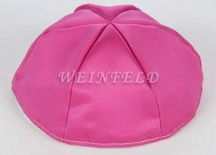 Satin Yarmulkes 6 Panels - Lined - Satin Fuchsia With Black Rim. Best Quality Bridal Satin