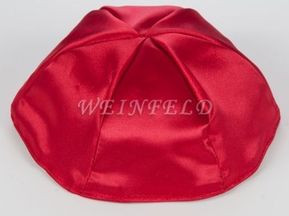 Satin Yarmulkes 6 Panels - Lined - Satin Red With Medium Blue Rim. Best Quality Bridal Satin