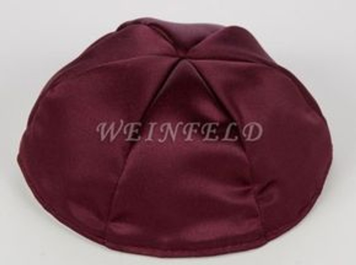 Satin Yarmulkes 6 Panels - Lined - Satin Burgundy With White Rim. Best Quality Bridal Satin