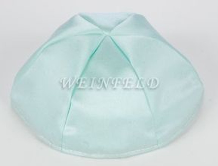Satin Yarmulkes 6 Panels - Lined - Satin Mint Light Green With Beige Rim. Best Quality Bridal Satin