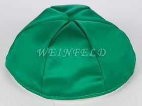 Satin Yarmulkes 6 Panels - Lined - Satin Kelly Green With Purple Rim. Best Quality Bridal Satin