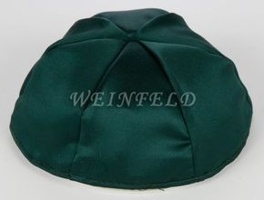 Satin Yarmulkes 6 Panels - Lined - Satin Dark Green With Purple Rim. Best Quality Bridal Satin