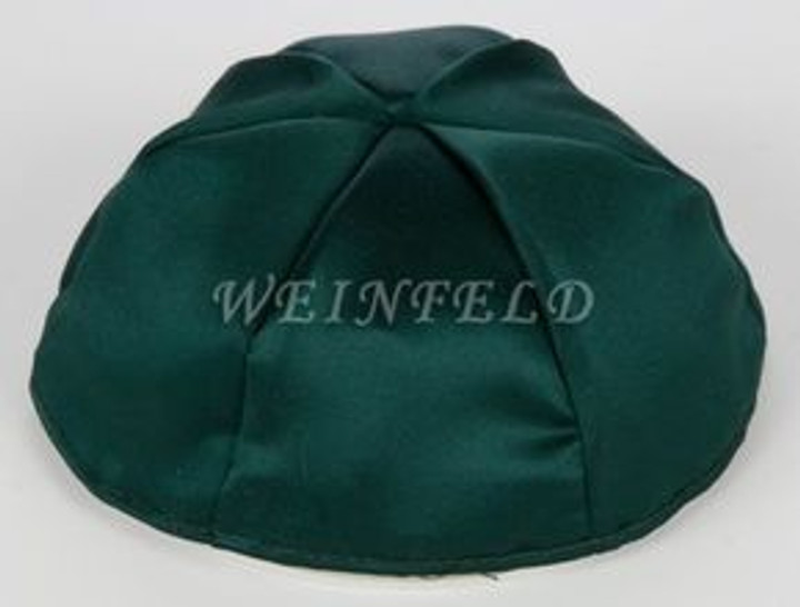 Satin Yarmulkes 6 Panels - Lined - Satin Dark Green With Brown Rim. Best Quality Bridal Satin
