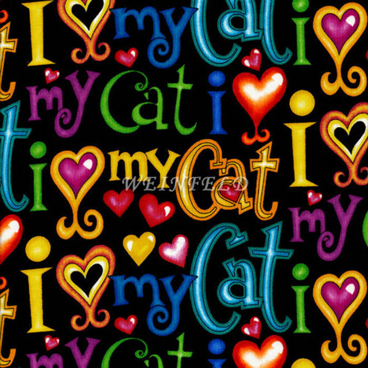 Cotton Print Yarmulkes I Love My Cat - Black Cotton Print Yarmulkes I Love My Cat - Black