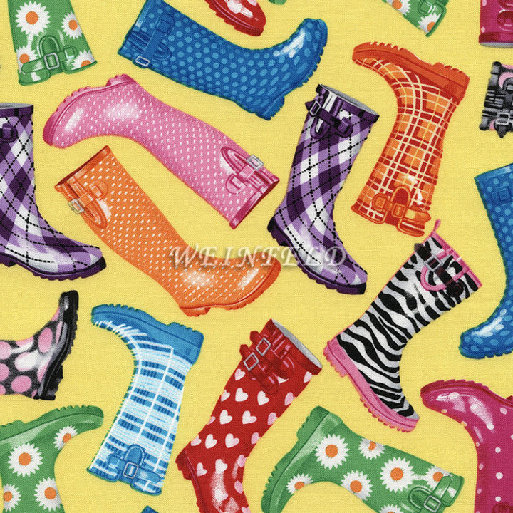 Cotton Print Yarmulkes Sunshower Rain Boots - Yellow