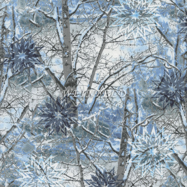 Cotton Print Yarmulkes Snowy Branches - Ice